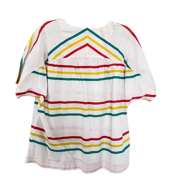 The Animals Observatory Girls Ecru Lamb Multi Striped Short Sleeve Blouse sz 12 - Picture 3 of 6